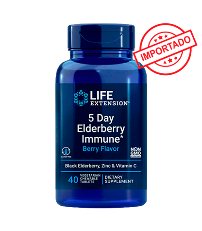 Life Extension 5 Day Elderberry Immune | Berry Flavor, 40 vegetarian chewable tablets