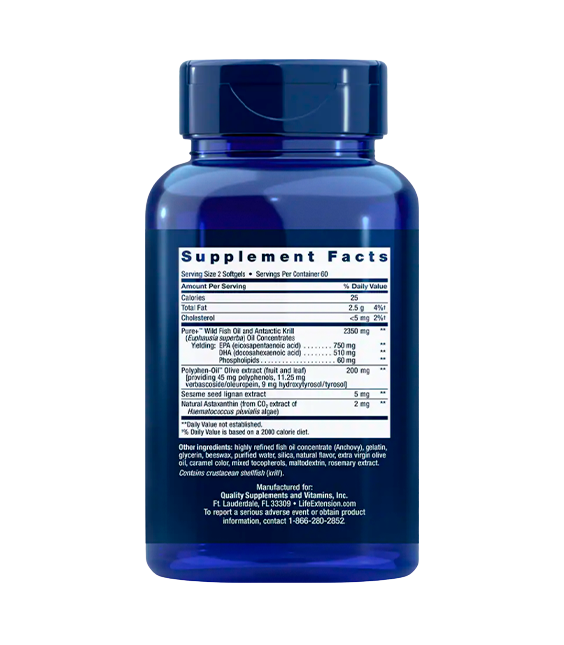 Life Extension Super Omega-3 Plus EPA/DHA Fish Oil, Sesame Lignans, Olive Extract, Krill & Astaxanthin | 120 softgels